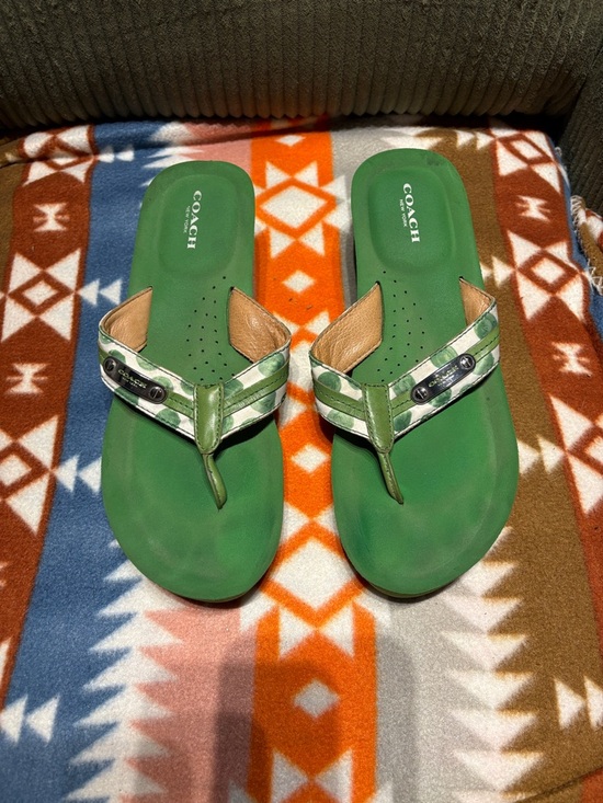 Coach Shoes - Coach Green Leather Thong Wedge Sandals